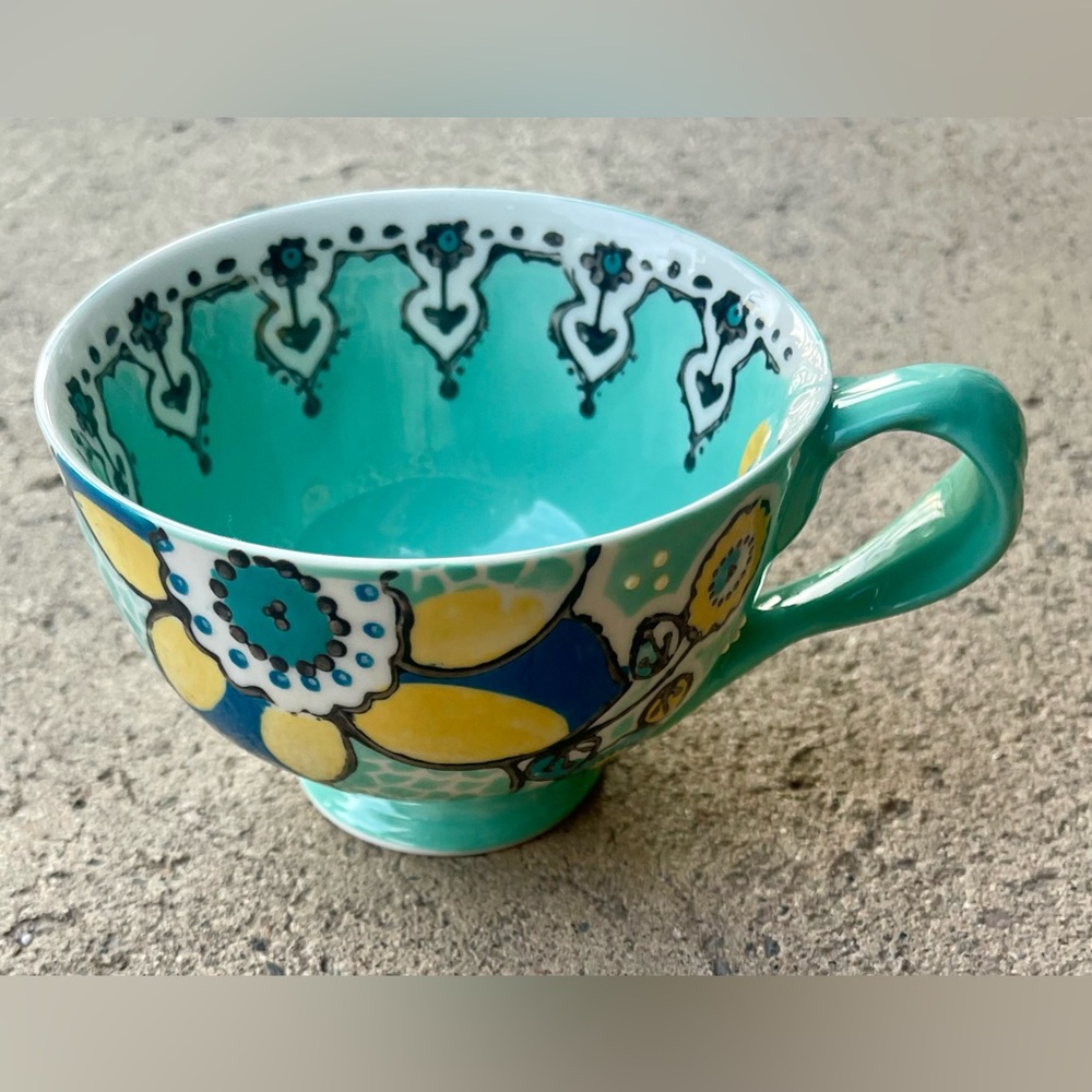 Elka Ayaka Floral Pedestal Green Mug With Twisted Green Handle Anthropologie
